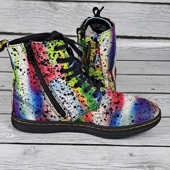 Dr. Martens Marley Hackney Booties AirWair Canvas Splatter Paint Youth 3 - Picture 8 of 11